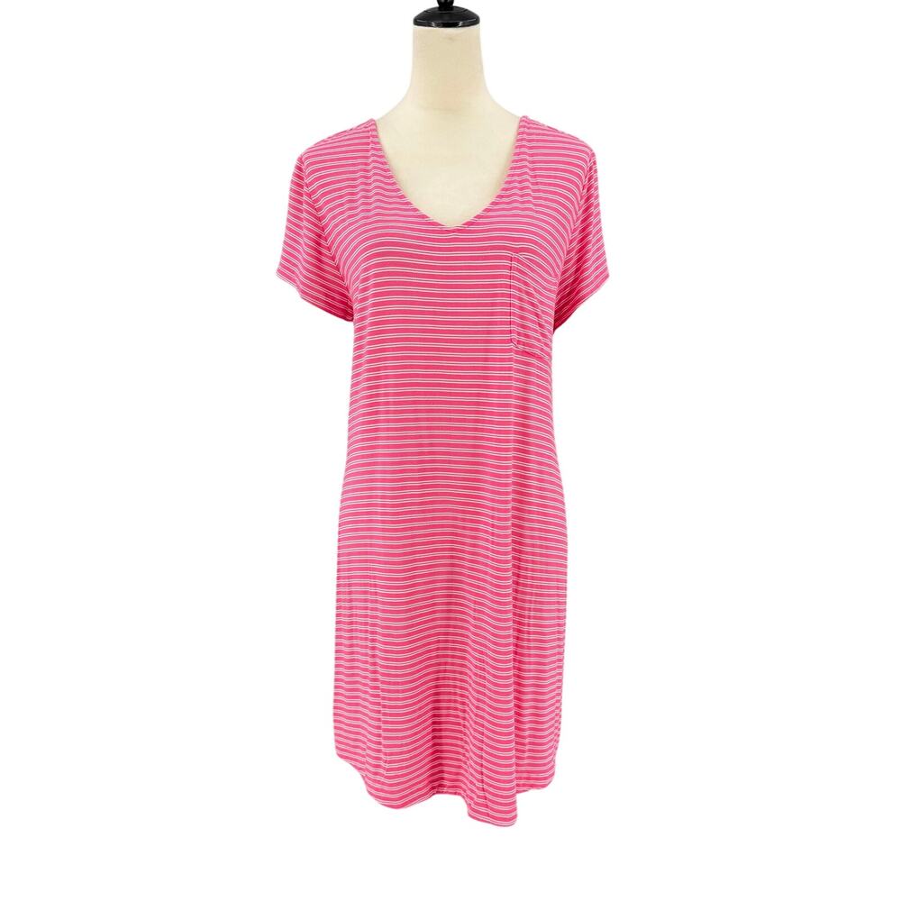 Soma Short Sleeve Pink White Stripe Pocket Night Dress Pajamas Cool Sleepshirt